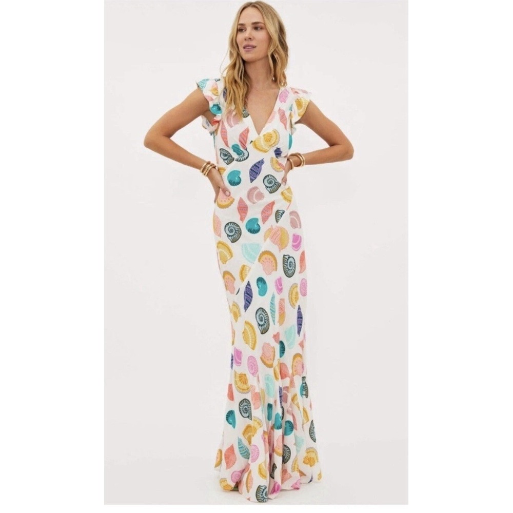 Beach Riot White Maxi Dress with Multicolor Shell Print
